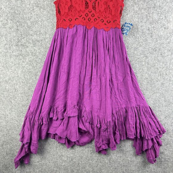 Free People Adella Lace Slip Dress Womens XS Lipstick Combo Purple Red Boho NEW - Picture 3 of 13